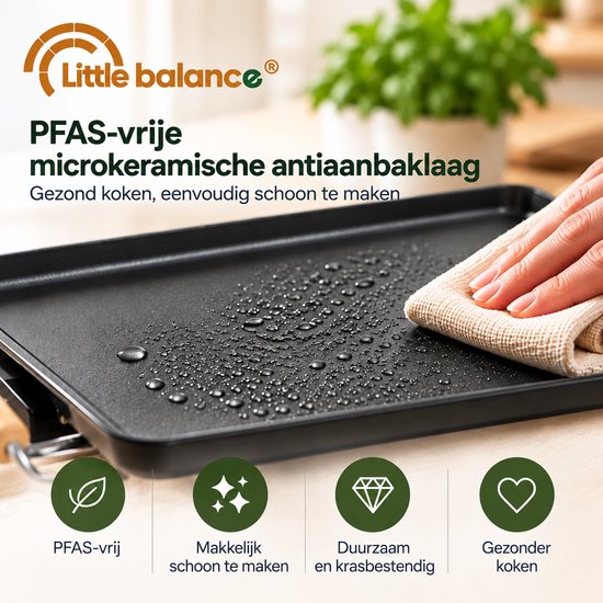 Little Balance 8742 - XL Teppanyaki Bakplaat/grillplaat - 2000 Watt - 90x23 cm - PFAS vrij - 10 personen — afbeelding 3