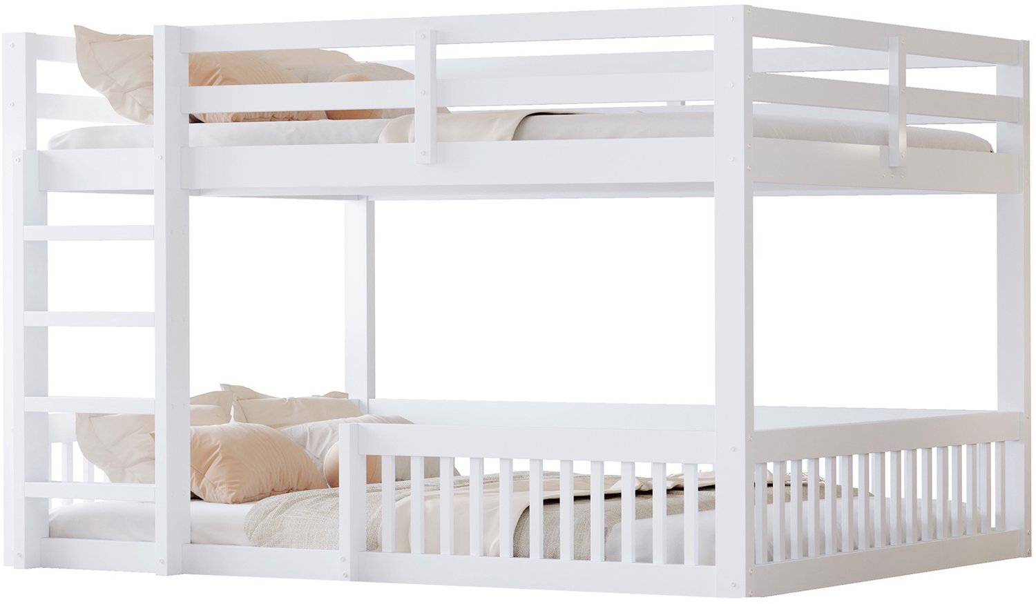 MUVANO Stapelbed 160 x 200 cm - Wit stapelbed - Met beschermhekken - Voor lage plafonds - 205 x 165 x 135 cm - Voor slaapkamer of logeerkamer