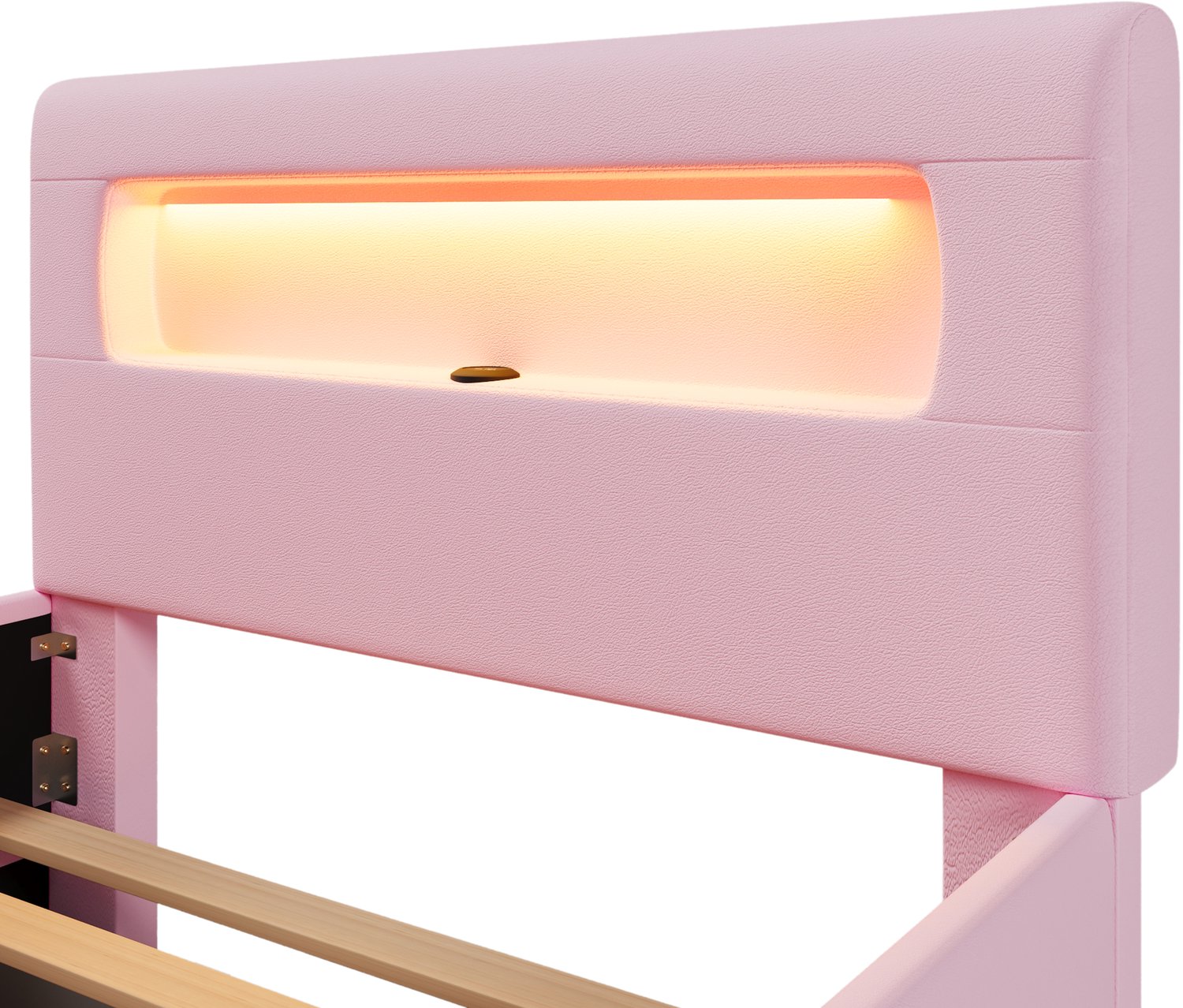 MUVANO Gestoffeerd platformbed 90x200 - roze bedframe met ledverlichting - trap - opberglade - USB en opbergzakken voor de slaapkamer ROSE