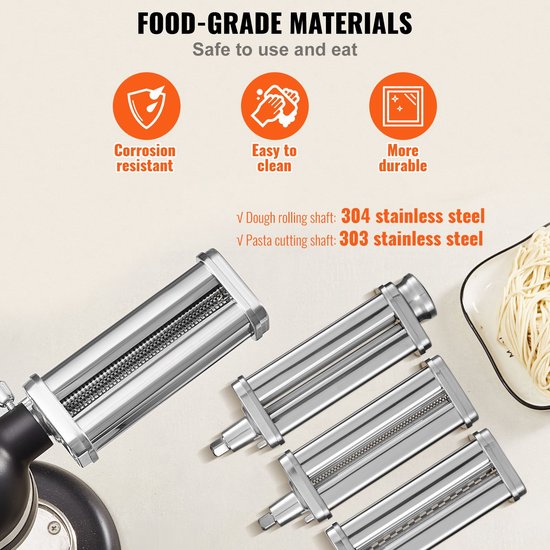 Pasta-accessoire voor KitchenAid staande mixer- roestvrijstalen pastaroller- en snijset inclusief pastaroller- spaghetti- en fettuccinesnijder- pastamaker met 8 instelbare dikteknoppen- 3 stuks — afbeelding 4