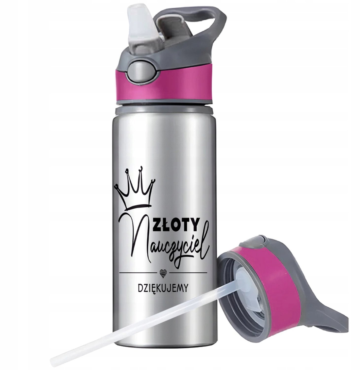 Merkloze Sportfles Aluminium 650ml met Rietje en Handvat