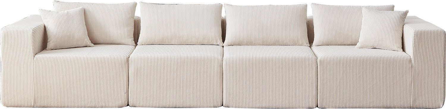 OKWISH Hoekbank 4-Zits - Modulaire L-Vorm Met Vrije Opstelling - Voor Woonkamer En Slaapkamer - Ribfluweel En Schuim - Beige