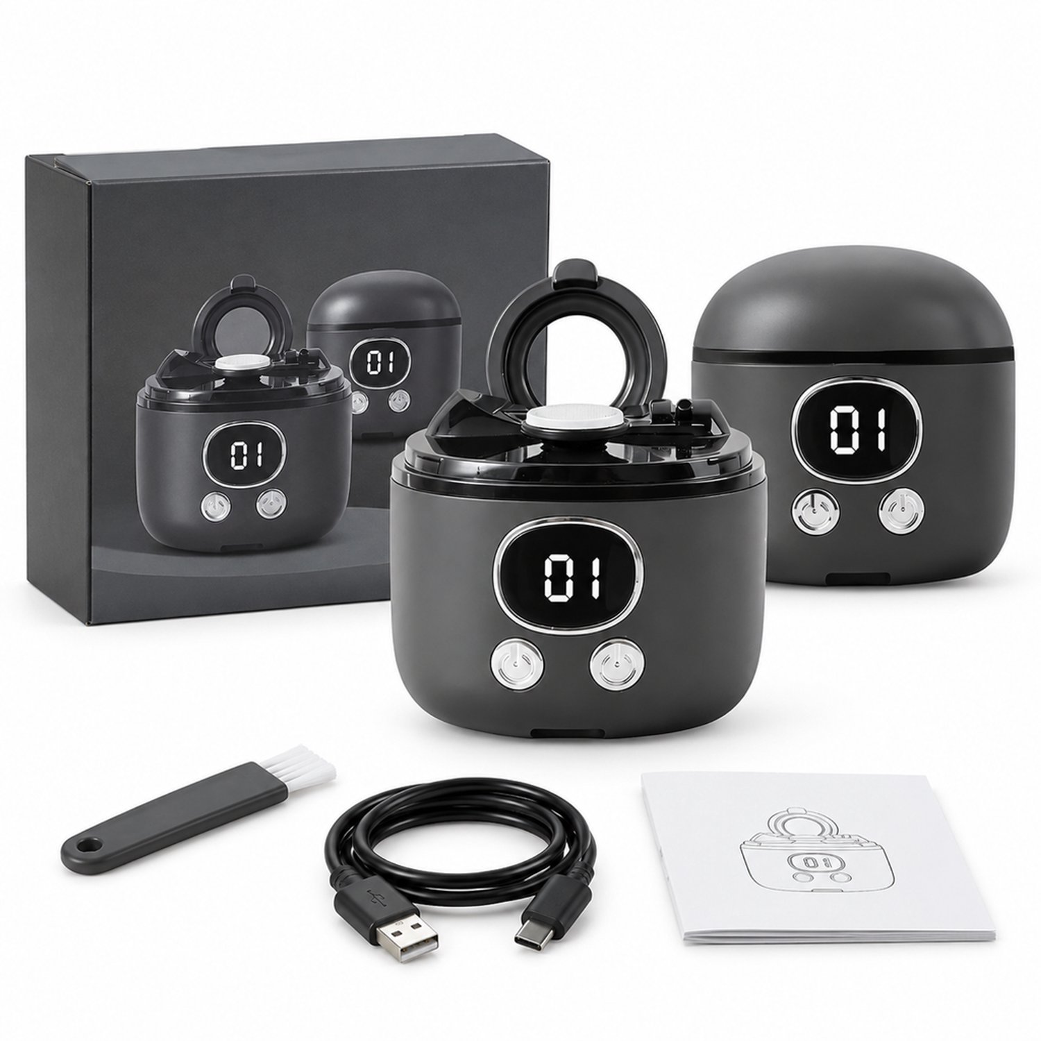 Elektrische nagelknipper - 2-in-1 ontwerp met twee koppen - voor dagelijks thuisgebruik - donkergrijze uitvoering met doos en accessoires