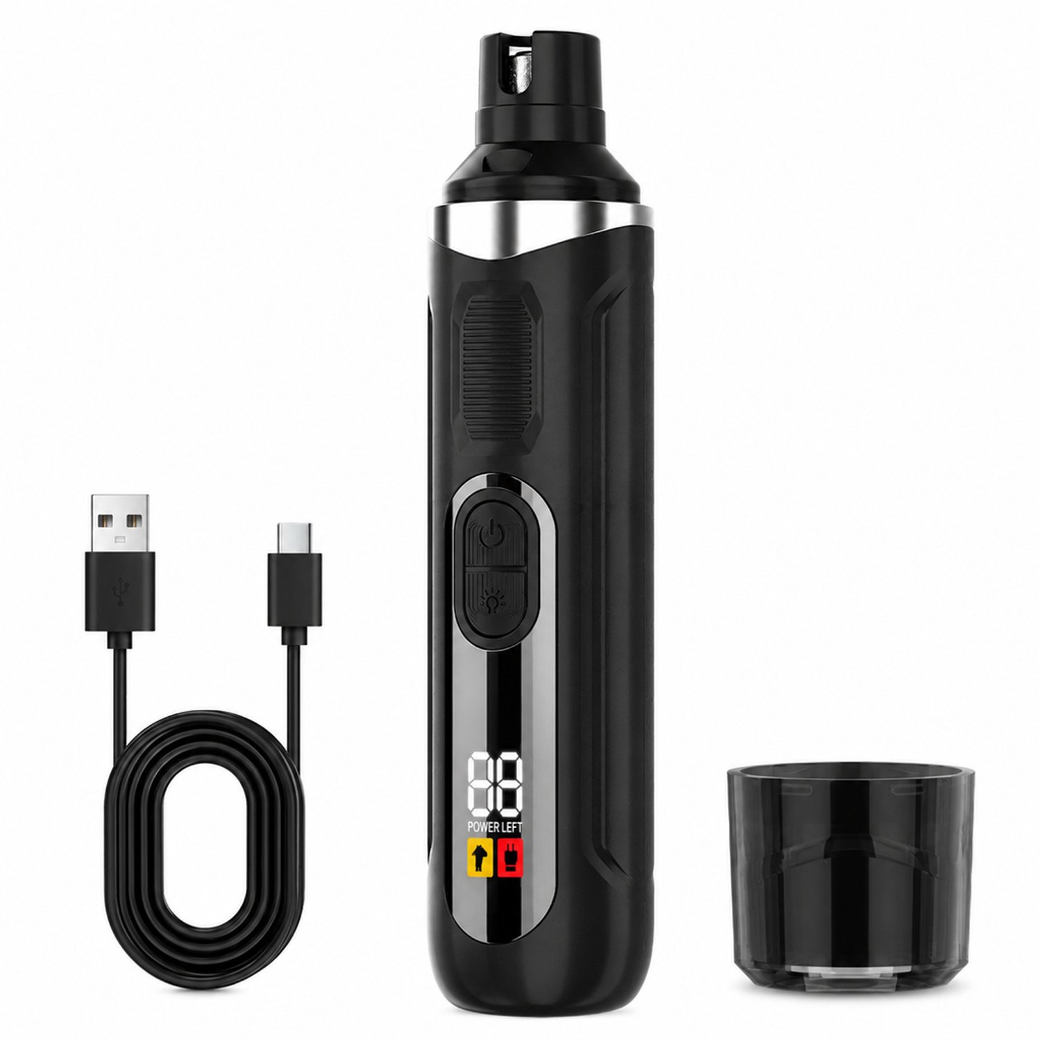 elektrische nageltrimmer - USB oplaadbaar - spatbestendig - voor huisdieren - zwart