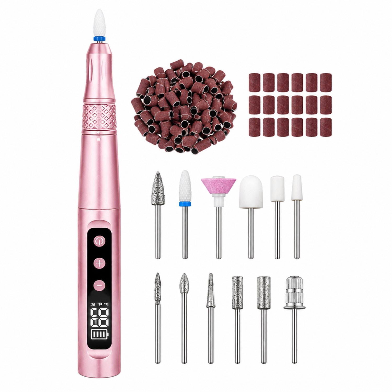 elektrische nageltrimmer - 18000 RPM - 12 slijpkoppen en 36 schuurbandjes - voor dagelijks, thuis- en commercieel gebruik - roze