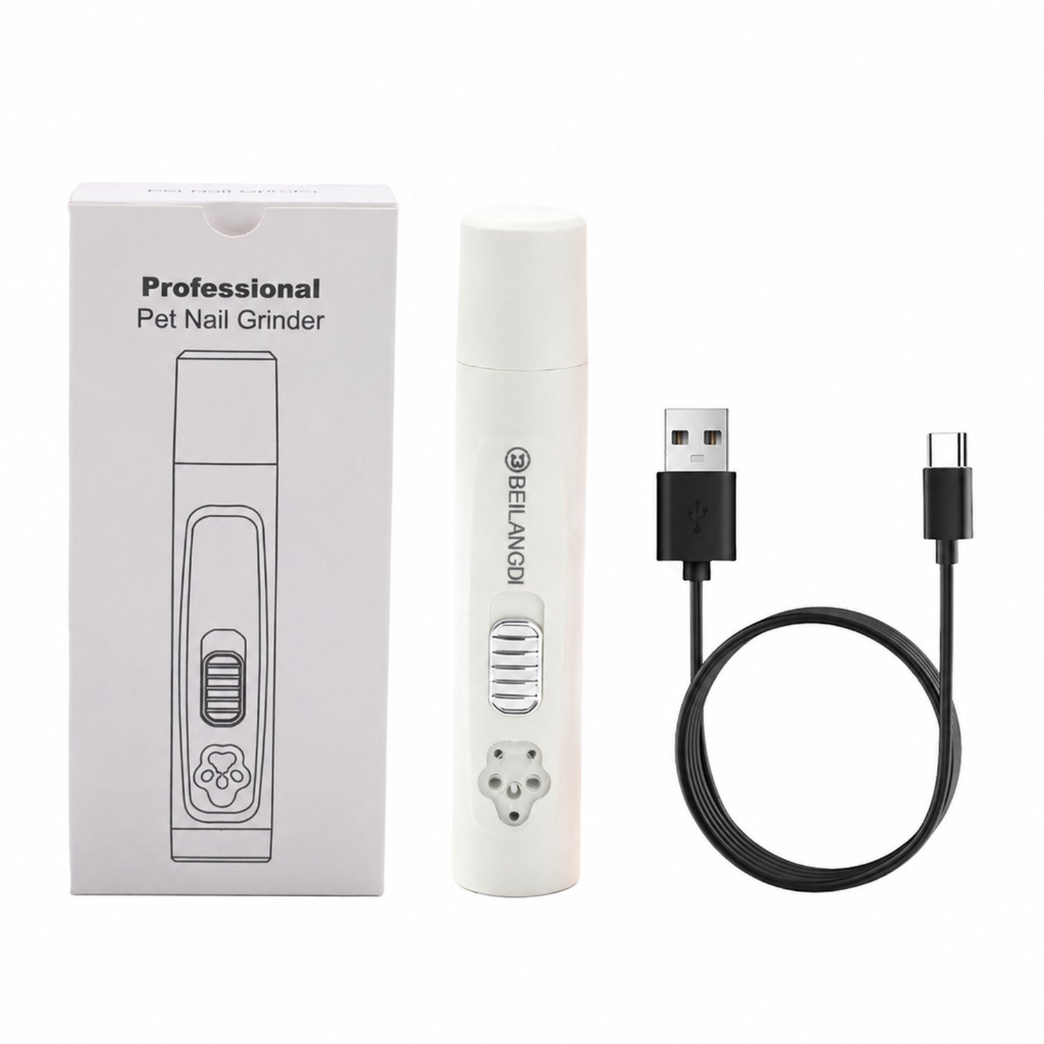 elektrische nageltrimmer voor huisdieren - USB-oplaadbaar - nagelverzorging voor katten en honden - parelwit - verpakking 18 × 8,5 × 4,5 cm