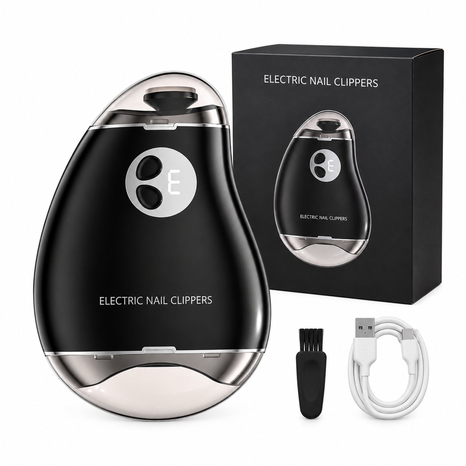 elektrische nagelknipper - 2-in-1 knippen en vijlen - spatwerend - voor dagelijks thuisgebruik - zwart met Engelstalige verpakking