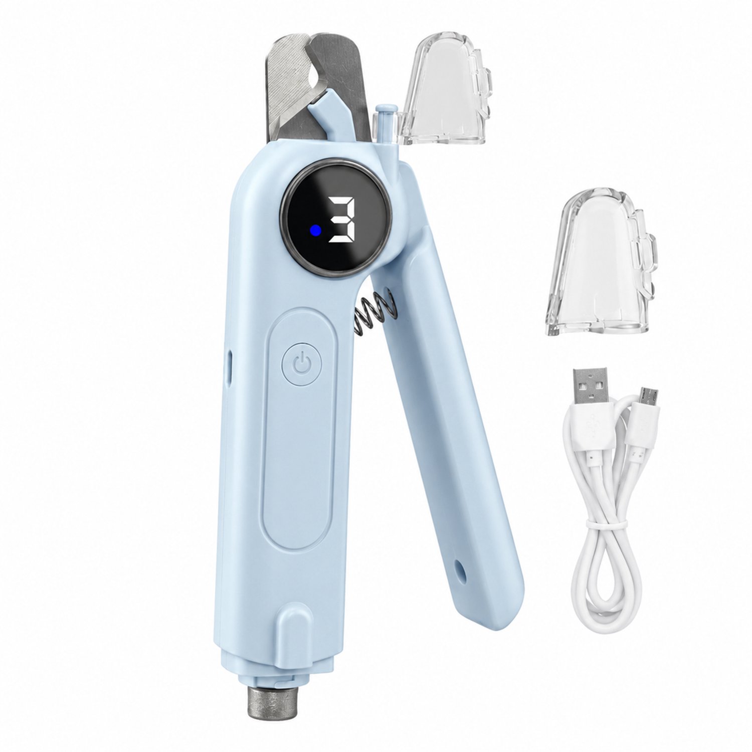 elektrische nagelknipper voor huisdieren - 3 vijlstanden - 2-in-1 knippen en vijlen - voor katten en honden - blauw met rond digitaal display