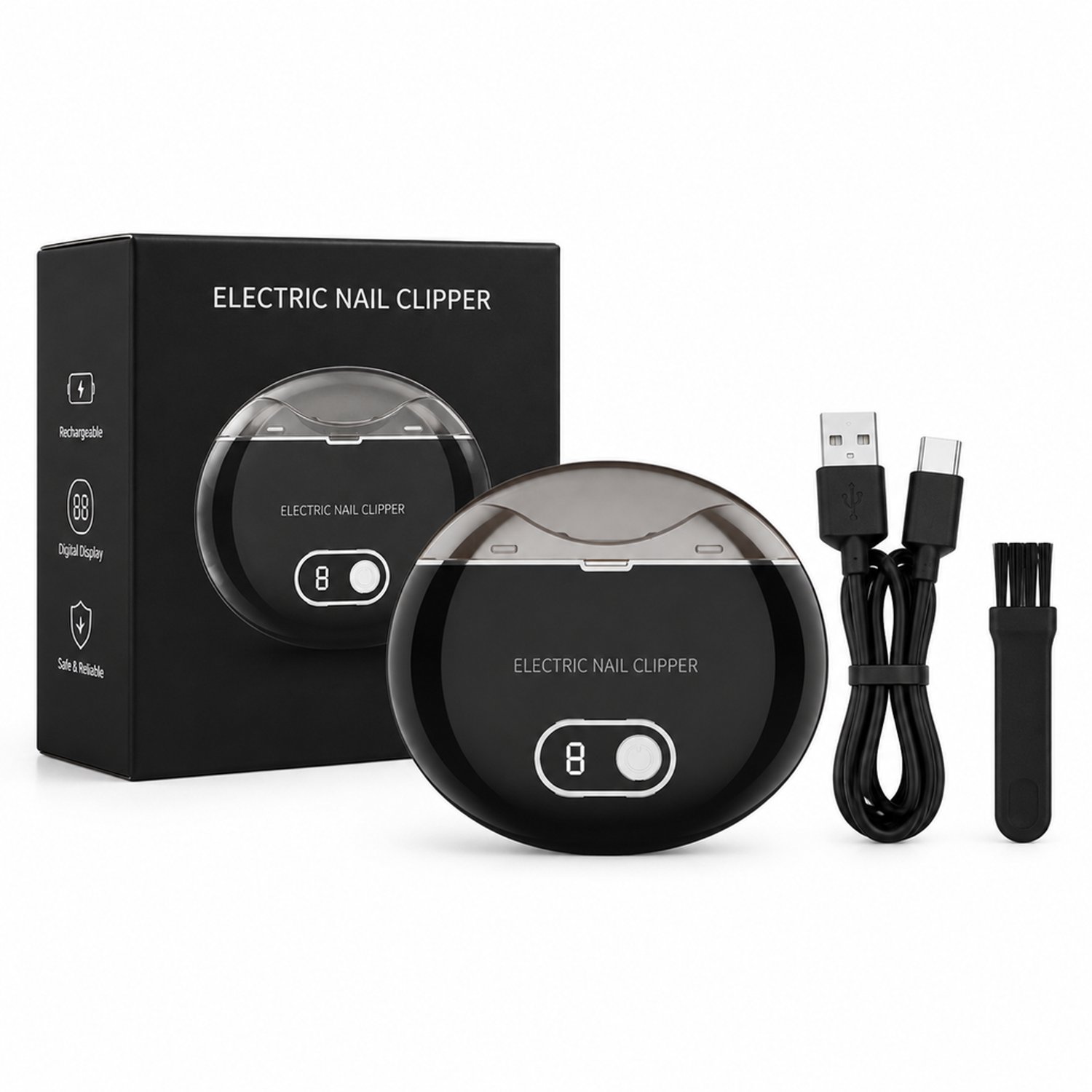 elektrische nagelknipper - oplaadbaar met digitaal display - zwart met Engelstalige verpakking - 225 g
