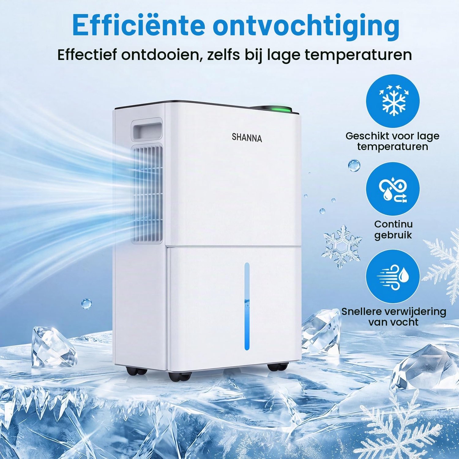 Luchtontvochtiger Elektrisch - 15 L Per Dag Capaciteit - 35 m² Ruimte - 260 Watt Vermogen - Wit - Voor Badkamer En Kelder