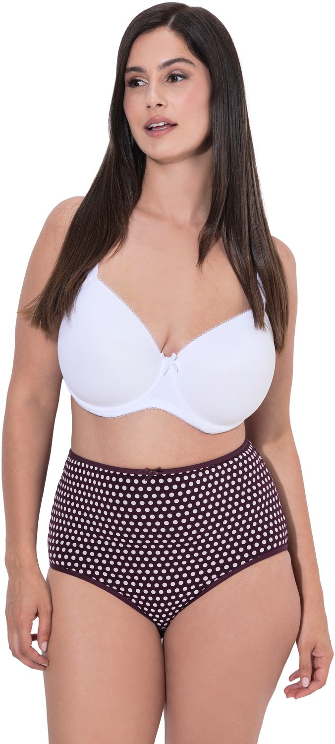 Ulla Popken - Dames - Maxislips set van 5 stippen/effen - Donkerpruim - Maat 58+