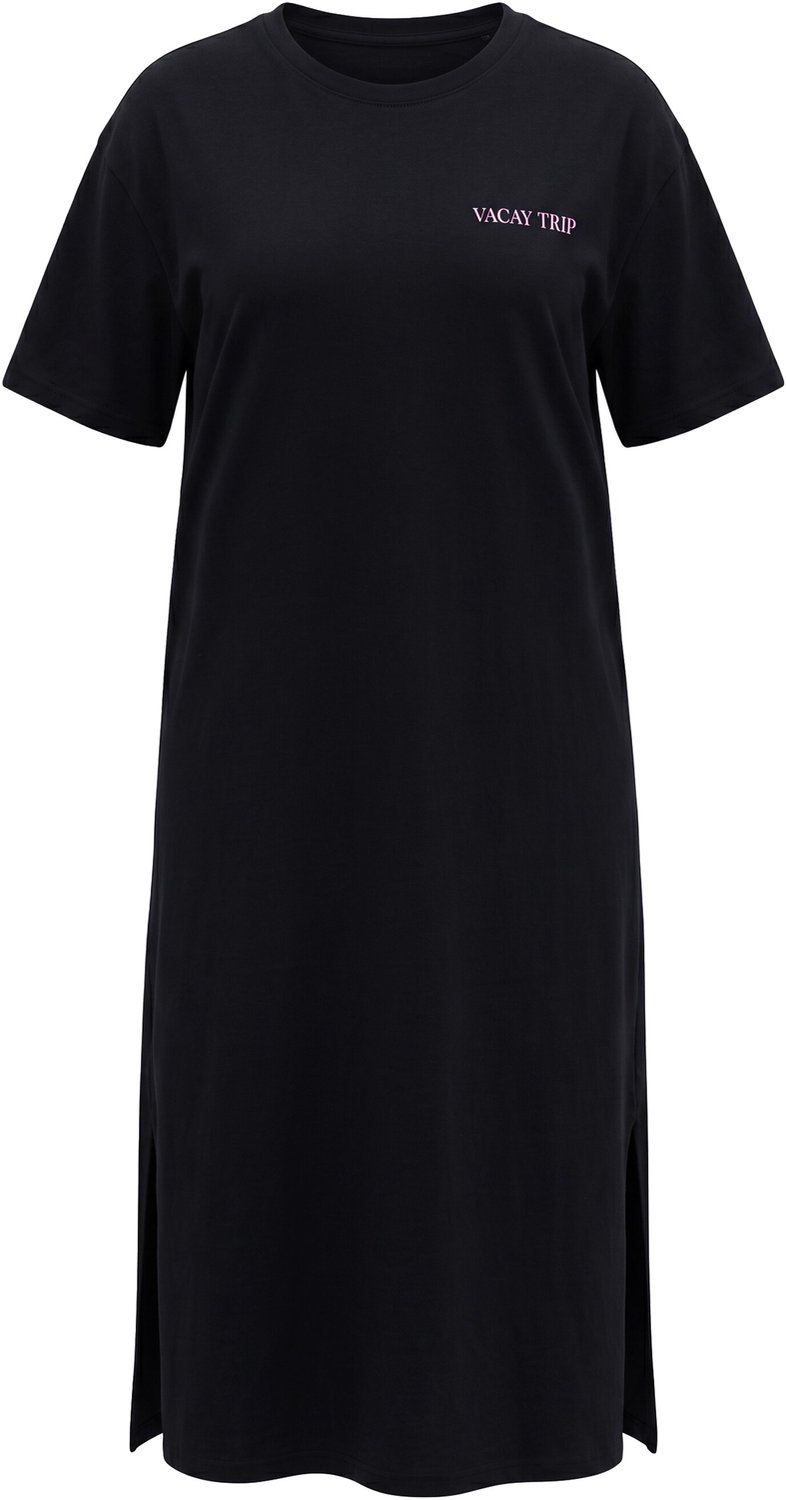 Studio Untold - Dames - T-shirtjurk oversized VACATION-print op de achterkant - Zwart - Maat 46+