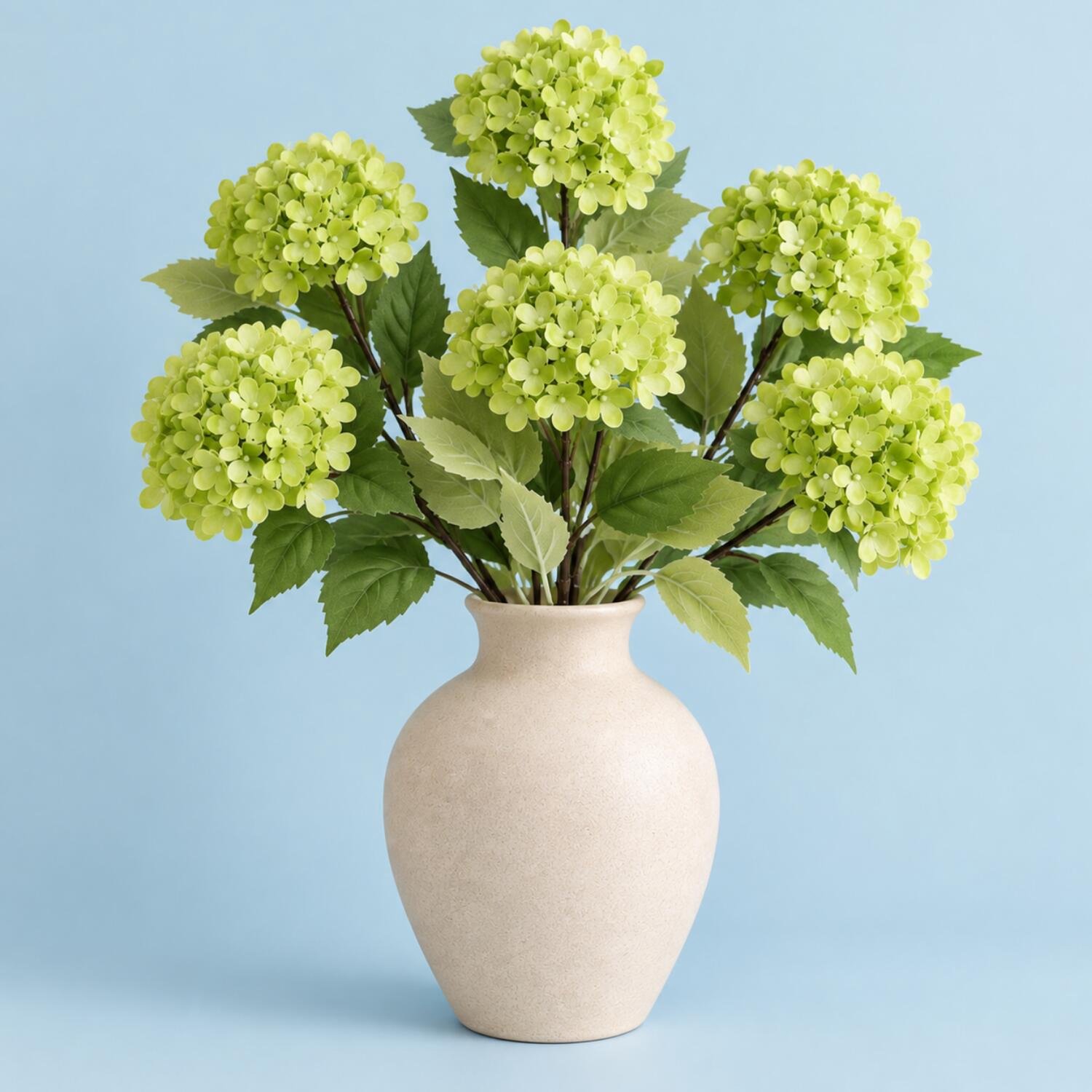 Bellatio Design Kunstbloem Viburnum / sneeuwbal Roseum - 6x - 50 cm - groen - losse steel - kunst zijdebloemen