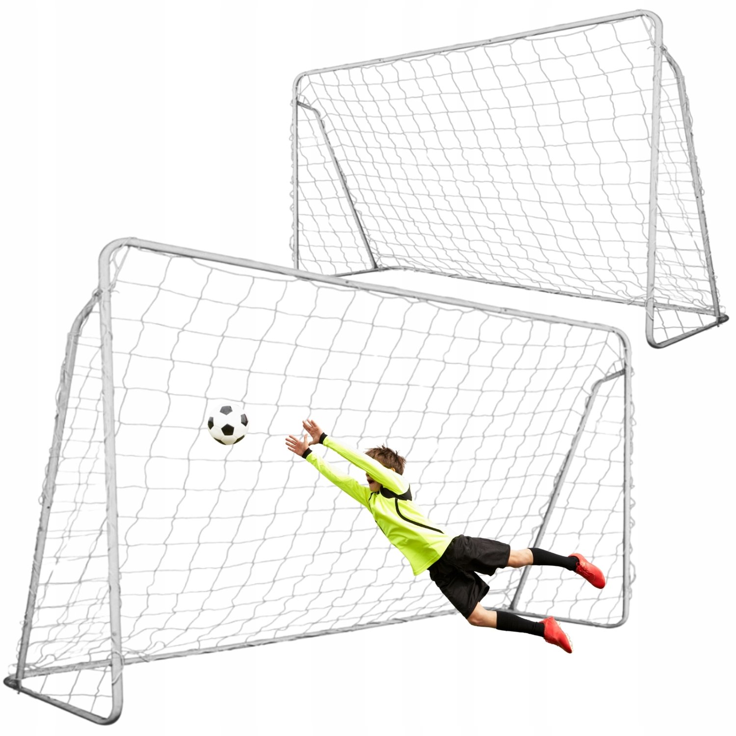 Set van 2x Grote Metalen Voetbaldoelen voor Kinderen - Draagbaar