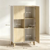 MODENUIT Buffetkast - 6 Vakken Met Zachtsluitende Deuren - Woonkamer - MDF - Wit Licht Eiken - 80x40x135 Cm