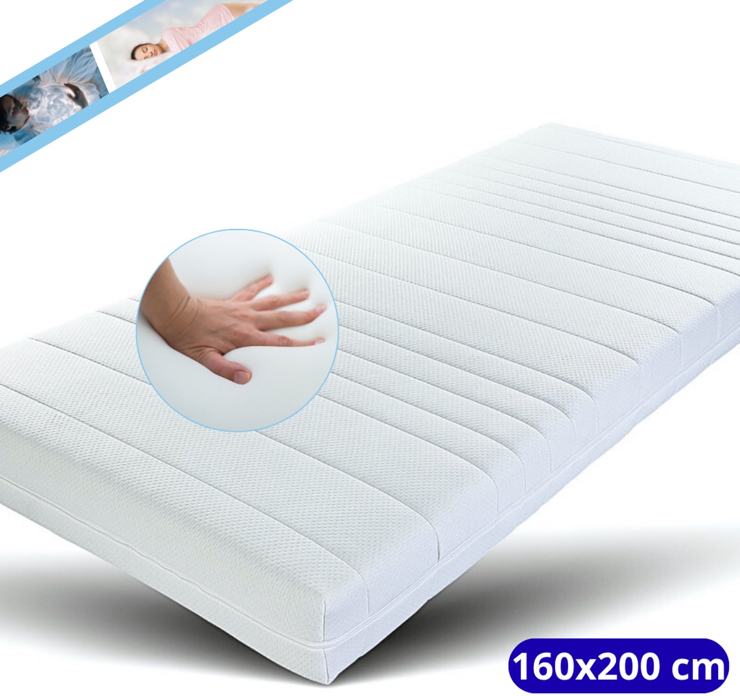 Maan matras ®- Matras 160x200 - Hr koudschuim - Afneembare tijk wasbaar - 20cm dik Wit