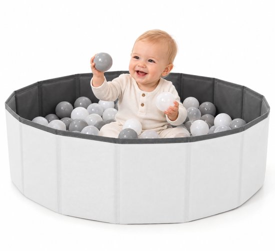 Icom - Ballenbak Baby - Ballenbad met 90 Ballen - Ø 80 cm - Opvouwbare Ballenbak - Speelgoed vanaf 6 Maanden - Grijs — afbeelding 4