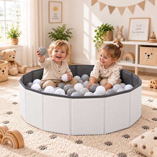 Icom - Ballenbak Baby - Ballenbad met 90 Ballen - Ø 80 cm - Opvouwbare Ballenbak - Speelgoed vanaf 6 Maanden - Grijs — afbeelding 5