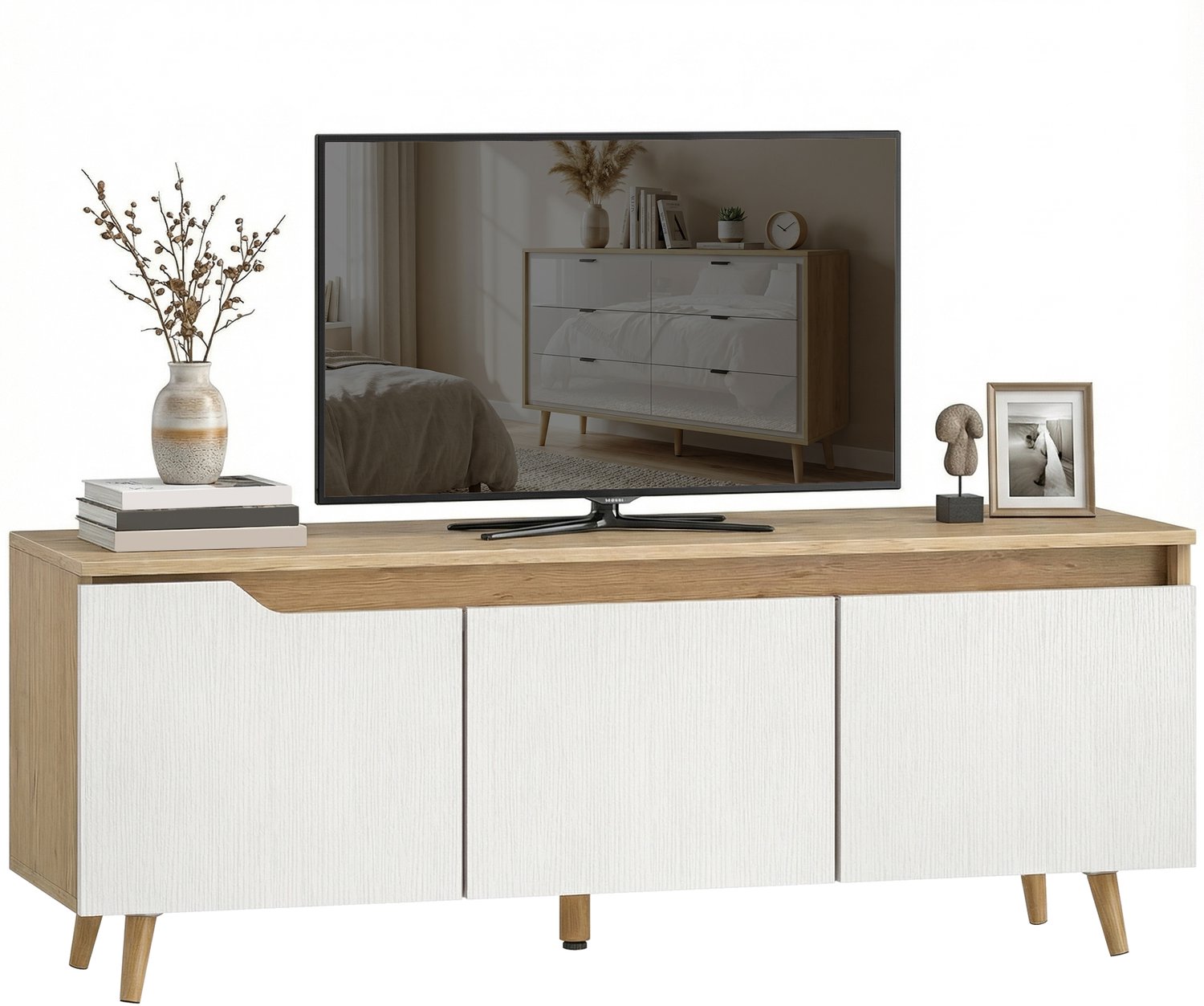 HOMCOM TV-meubel - Spaanplaat - 120x35x45,5cm - Eiken en wit