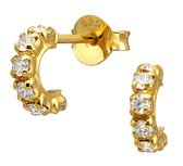 Joy|S - Zilveren oorbellen - 8 mm oorringen met vlindersluiting - zirkonia - 2 x 8 mm - gold plated - sterling zilver 925 - halve hoepel dames oorknopjes