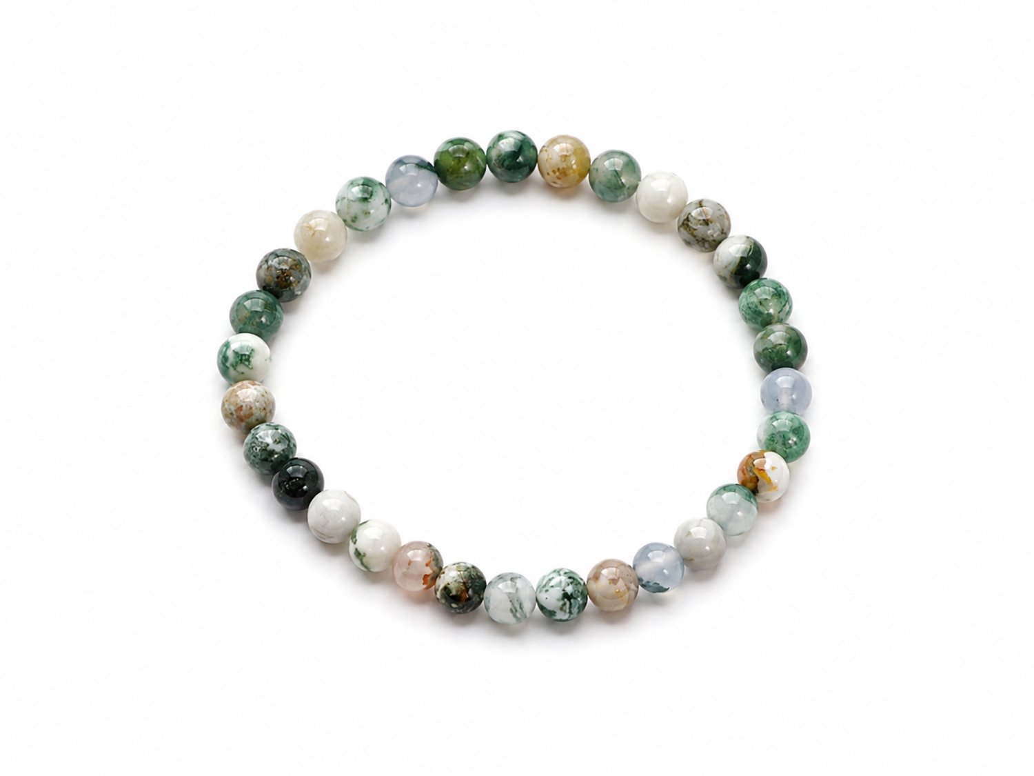 Boomagaat Armband 18 cm – Natuurlijke Edelsteen Armband met 6 mm Kralen – Groen Wit – Elastische Kralenarmband – Edelstenen Sieraad Dames en Heren - Boomagaat