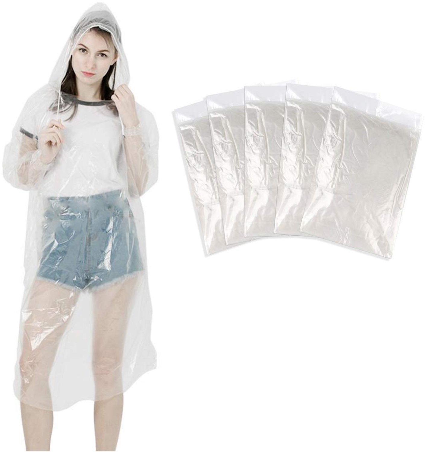 Famanu - Regenponcho's - Bescherming tegen regen - Inclusief capuchon - Transparant 5 stuks