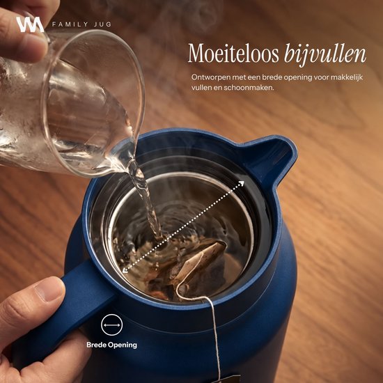 VANN® 3-wandige RVS Thermoskan 1.5L – Isoleerkan – Schenkkan met Drukknop – Voor Koffie, Thee, IJswater & Meer – VANN® Family Jug – Dark Blue — cadeau in Koken & Dineren - foto 4