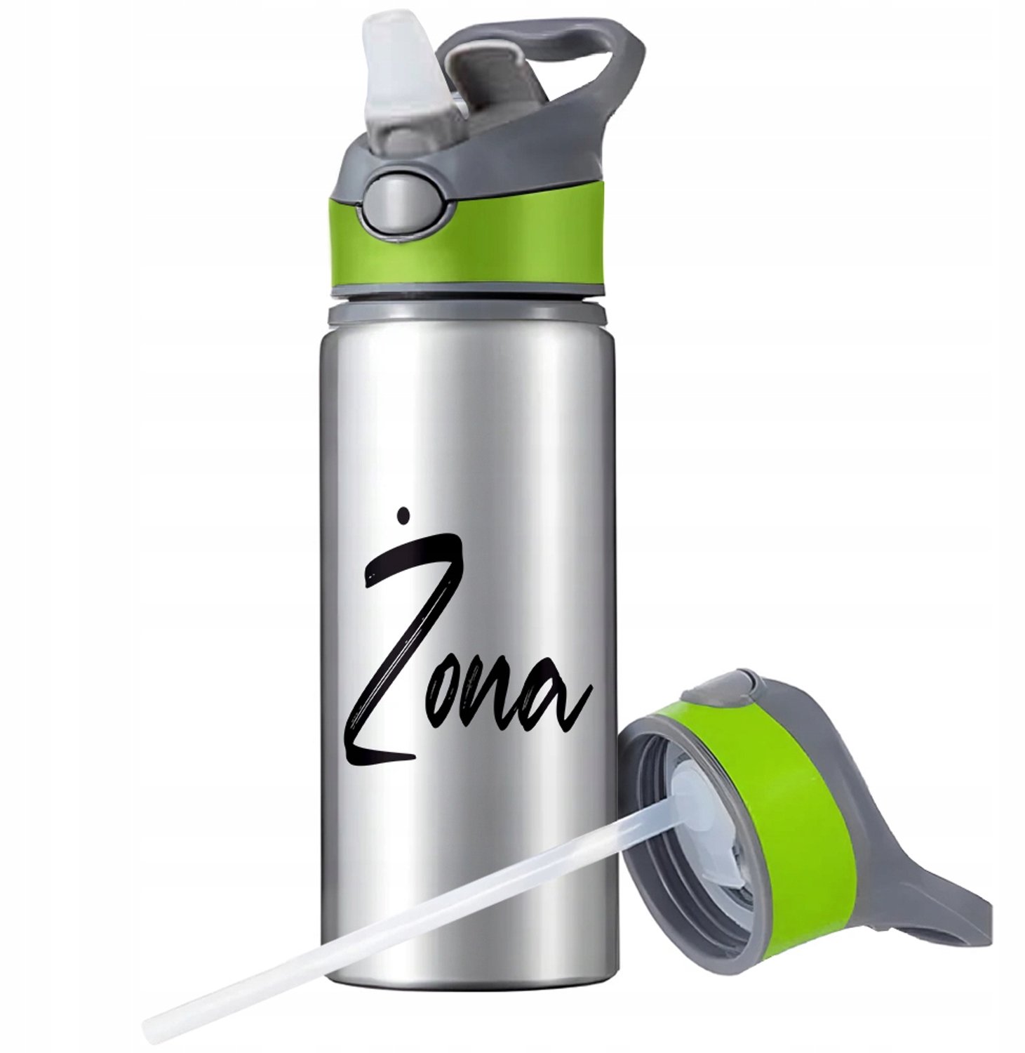 Aluminium Sport Bidon 650ml met Rietje en Handvat - Zilver