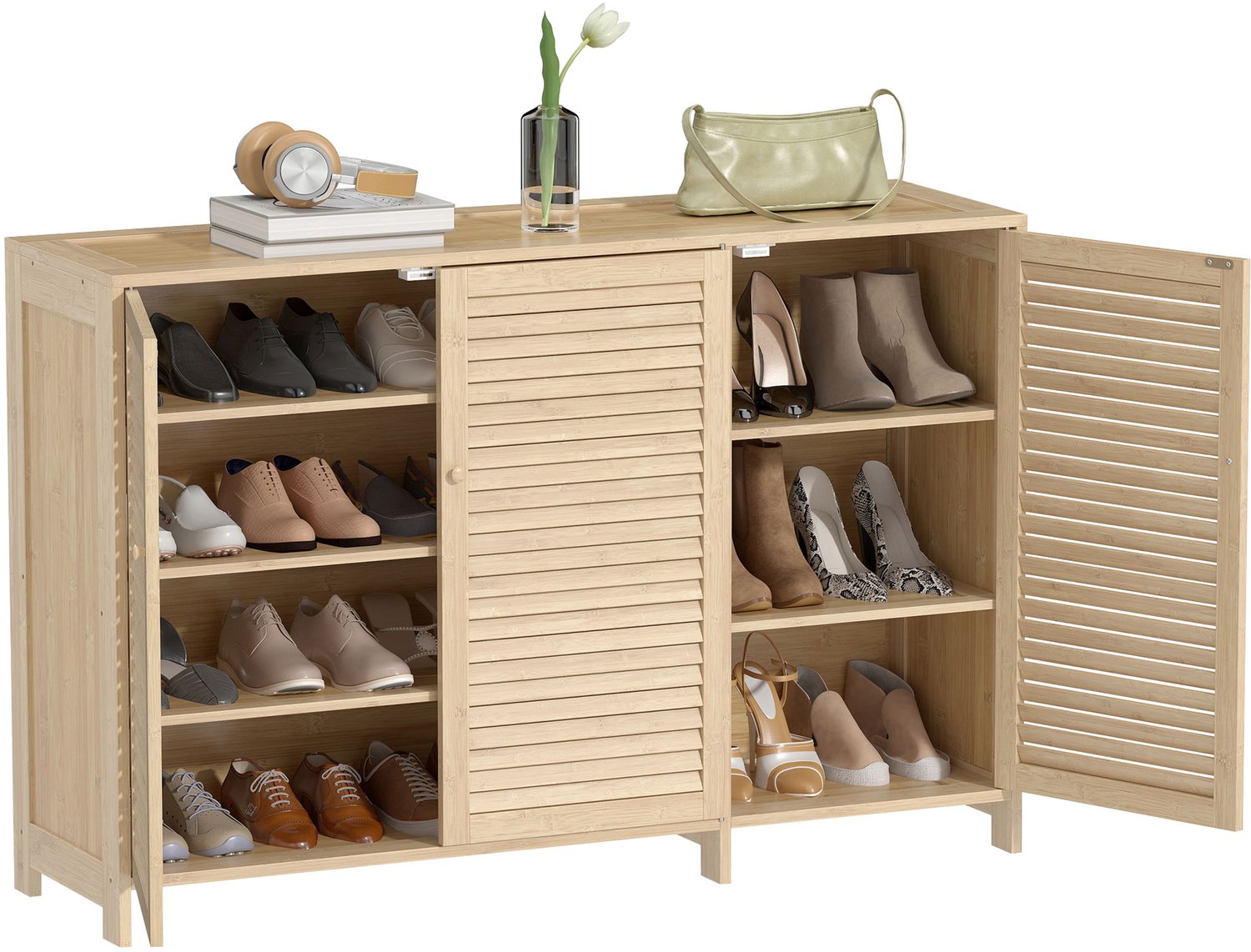HOMCOM Schoenenkast - Bamboe - 120x35x80cm - Natuurlijk Hout
