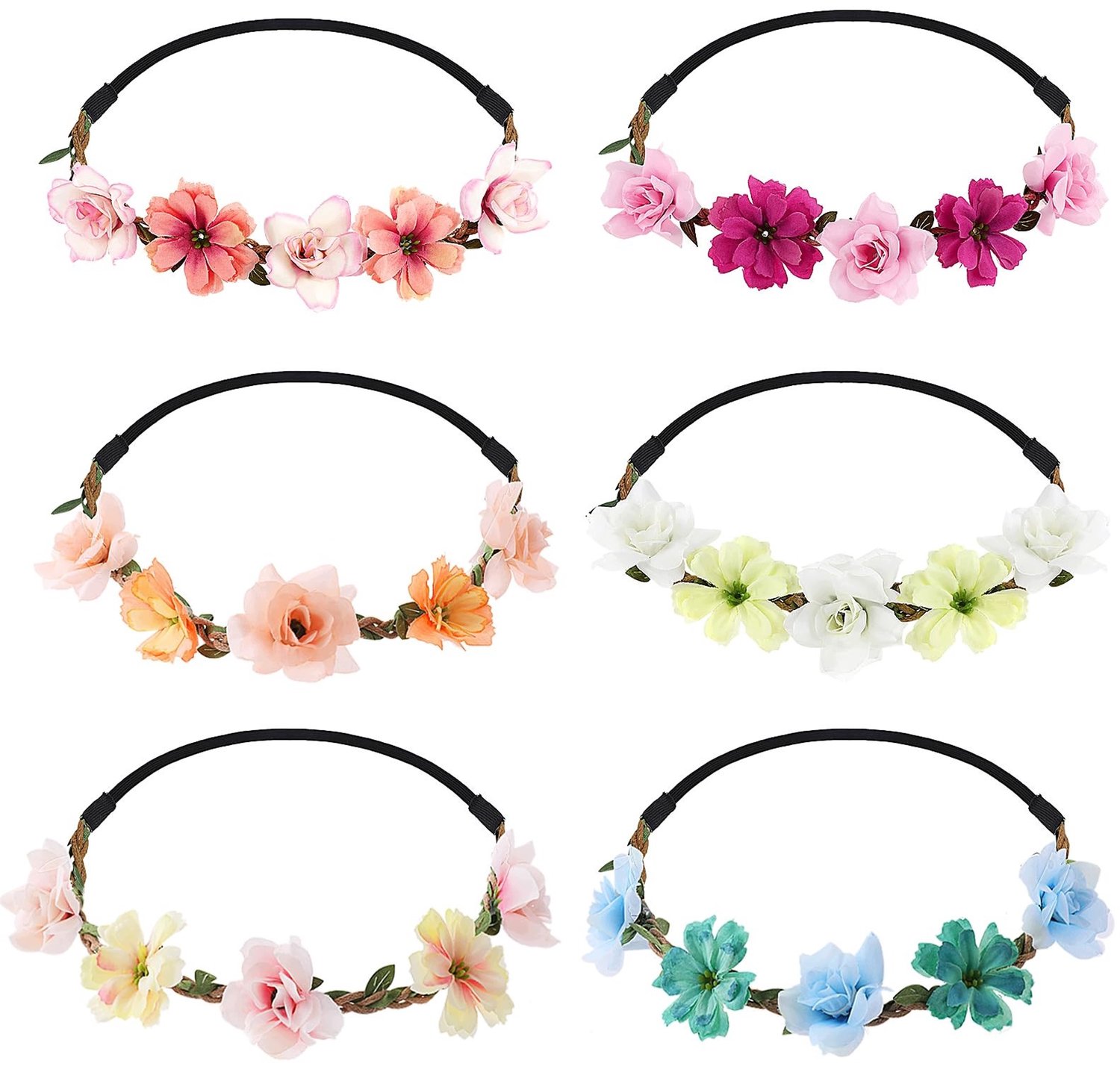 Bloemen Haarband Set - 6 Stuks - Verschillende Kleuren - Kinderen