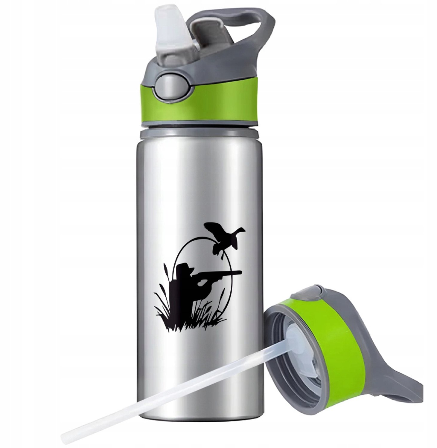Aluminium Sport Bidon 650ml met Rietje en Handvat - Zilver