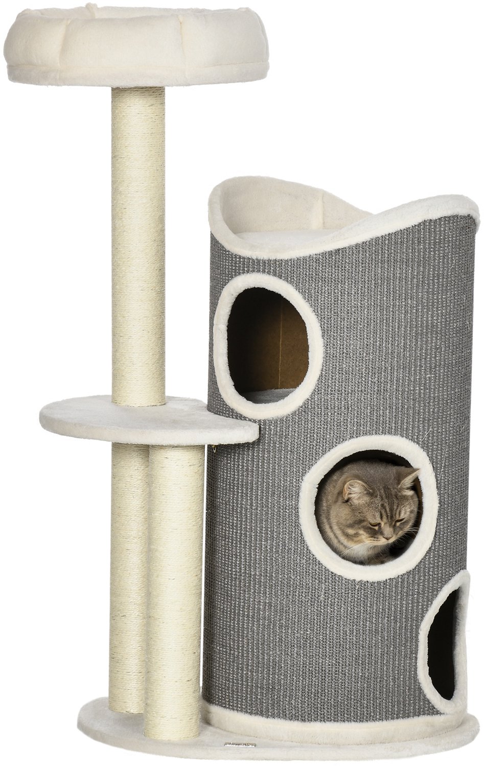 Pawona Krabpaal met kattenmand en krabton - 60 x 44,5 x 109 cm - Grijs/Wit