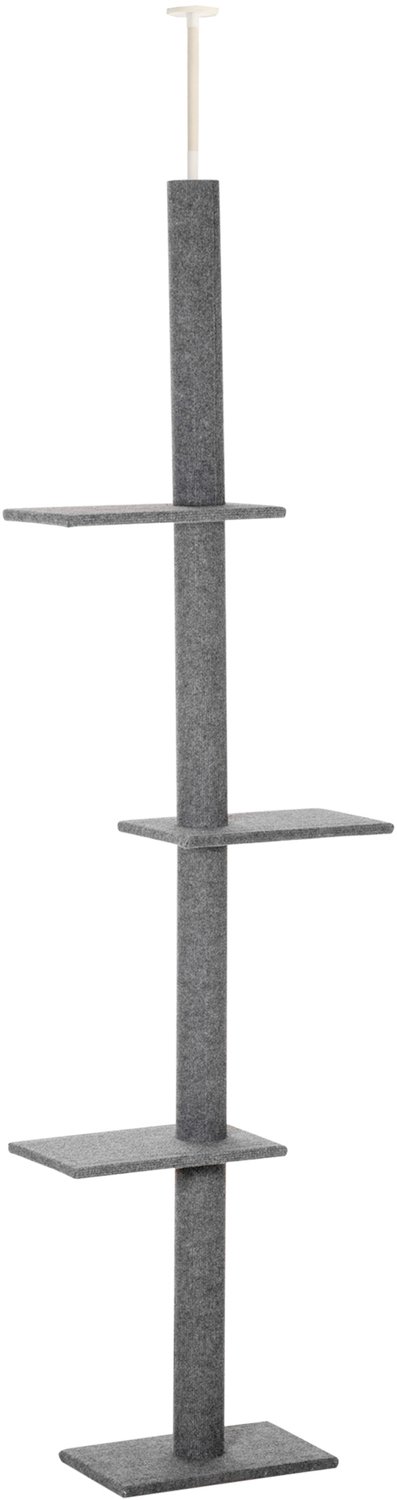 Pawona Plafondhoge krabpaal - Met 4 platforms en pluche - In hoogte verstelbaar 228-260 cm - 43 x 27 x 228-260 cm - Grijs