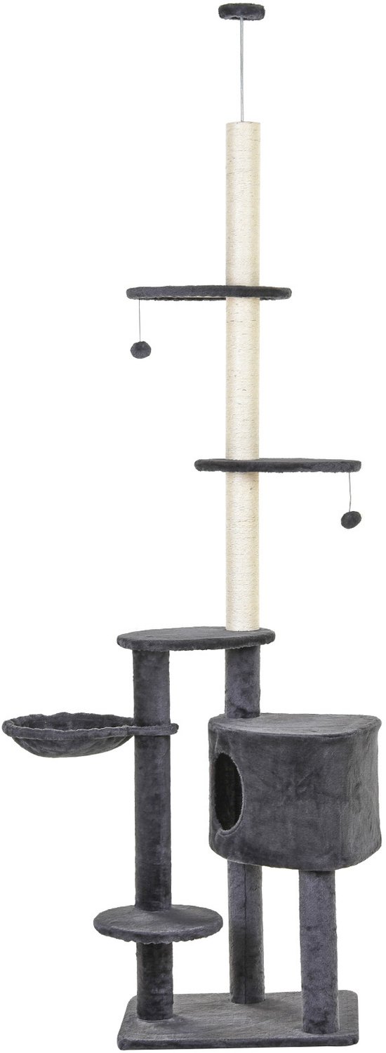 Pawona Dekenhoge krabpaal - Met kattenhol, ligbed en sisalstammen - 55 x 45 x 220-265 cm - Donkergrijs