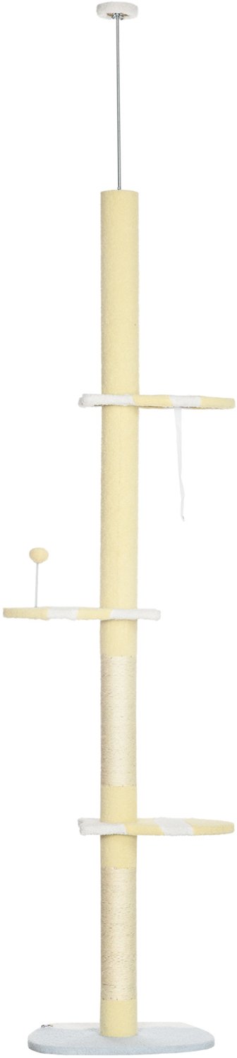 Pawona Krabpaal - In hoogte verstelbaar - Met sisal, pluche en speelbal - 47 x 34 x 220-260 cm - Geel/Wit/Blauw