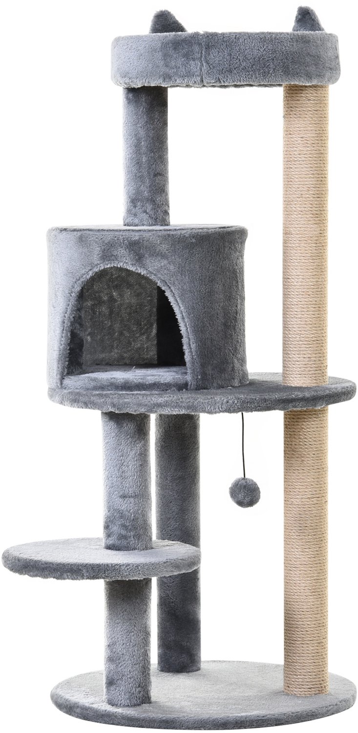 Pawona Krabpaal met 4 niveaus, krabton en speelbal - 48 x 48 x 104 cm - Grijs
