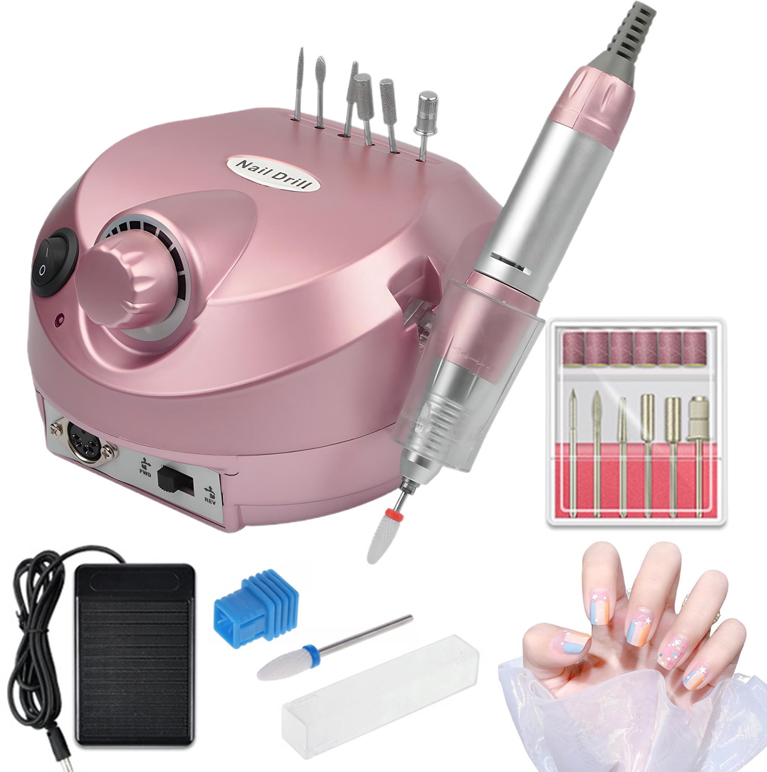 Delgeo Draadloze Elektrische Nagelvijl - Manicure & Pedicure Set met 10 Opzetstukken - Snelheid Traploos instelbaar - Nagelfrees -Eeltverwijderaar - Kalknagels