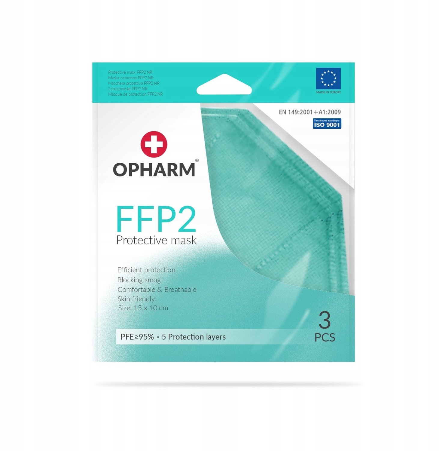 Opharm FFP2 Ademhalingsmaskers Turquoise - 3 Stuks