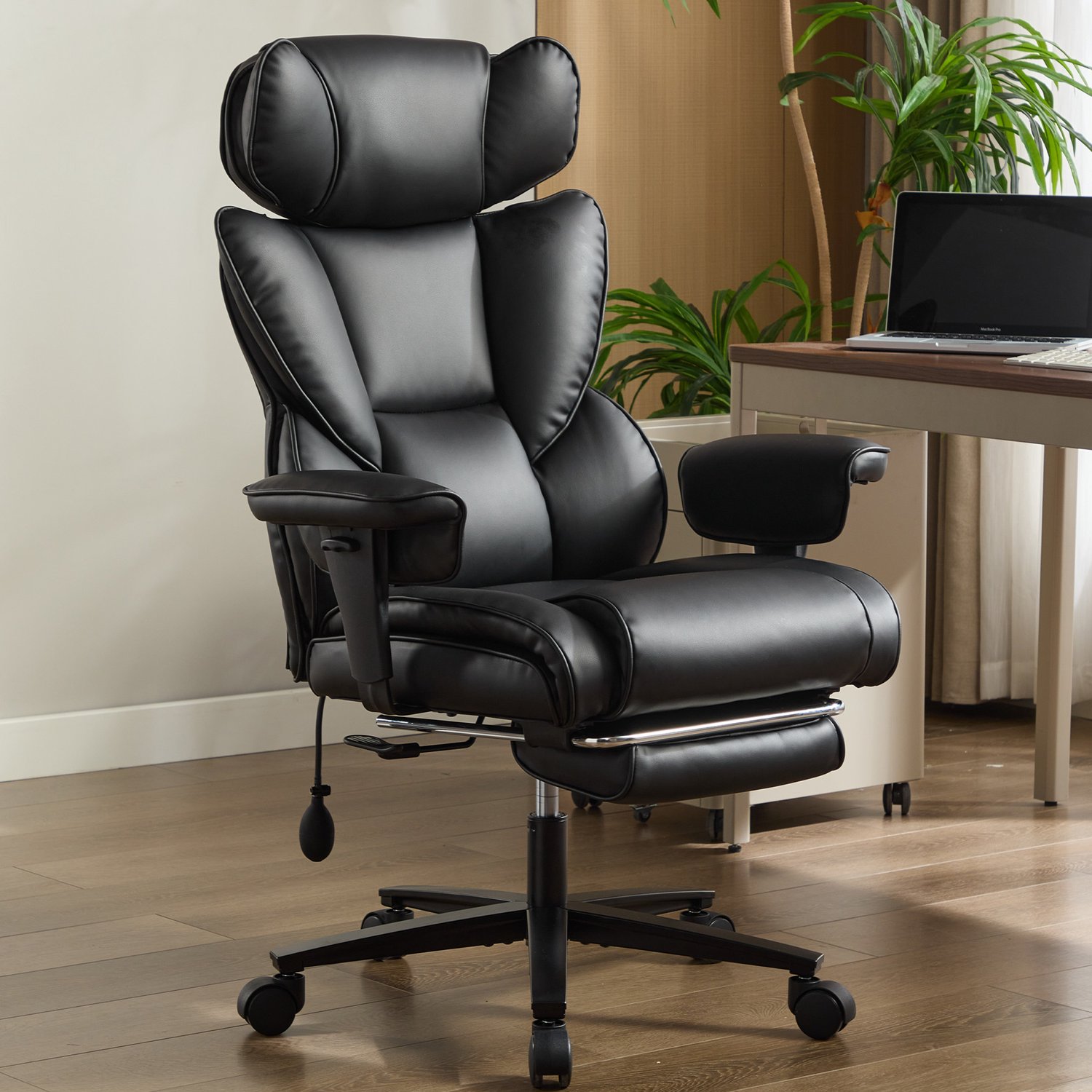 STILVORA Gamingstoel 67 Cm - Ergonomisch Met Verstelbare Hoofdsteun, Lendensteun En Voetensteun - Voor Thuiswerken En Gamen - Kunstleer Zwart