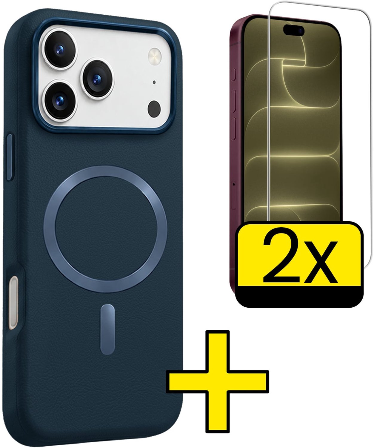 Hoesje - Met 2x Screenprotector - Geschikt voor Apple iPhone 18 Pro - Magsafe Compatible - Leer Look - Sterk & Shockproof - Back Cover - Shock Proof Case - Telefoon Hoes - Telefoonhoesjes - Bruin