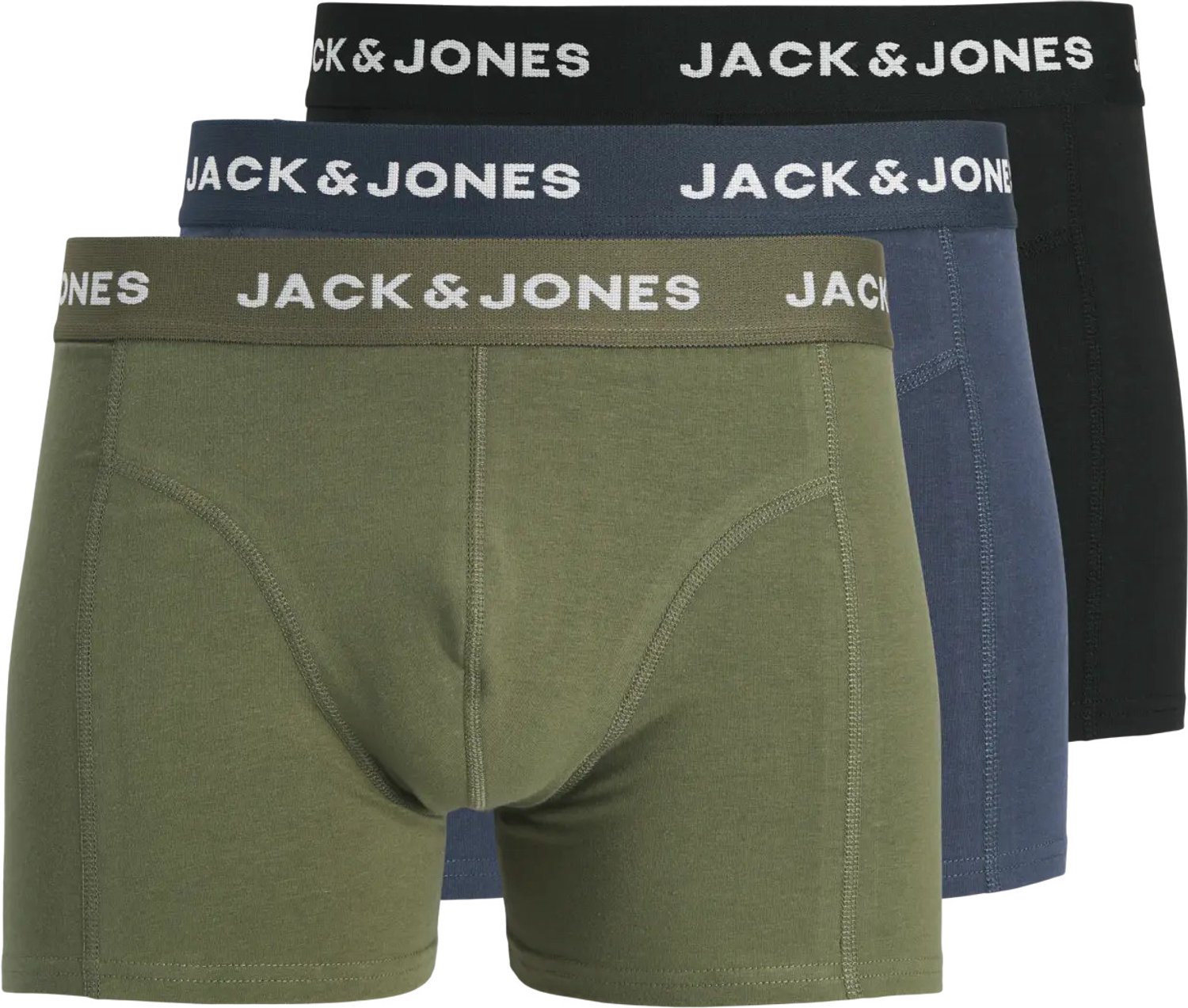 JACK & JONES Jacbenja solid trunks (3-pack) - heren boxers - black outer space - winter moss