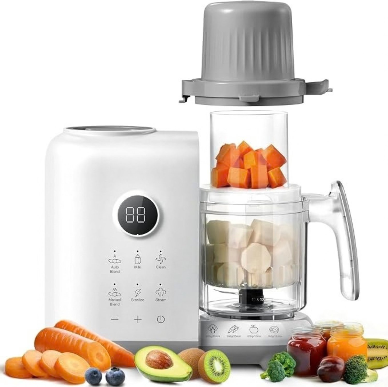 Thuys - Babyvoedingmaker 2-in-1 – Babyvoeding Stomer & Blender – 700W – 2-laags Stoommand – Automatisch & Handmatig Mixen – Tritan – RVS Waterreservoir – Wit