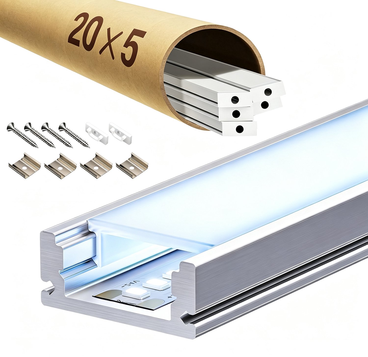 Riserva-LED Profiel-Wit Aluminium Profiel voor LED Strip-Met Acryl Diffuser-Schuifbaar-2m 5 Stuks