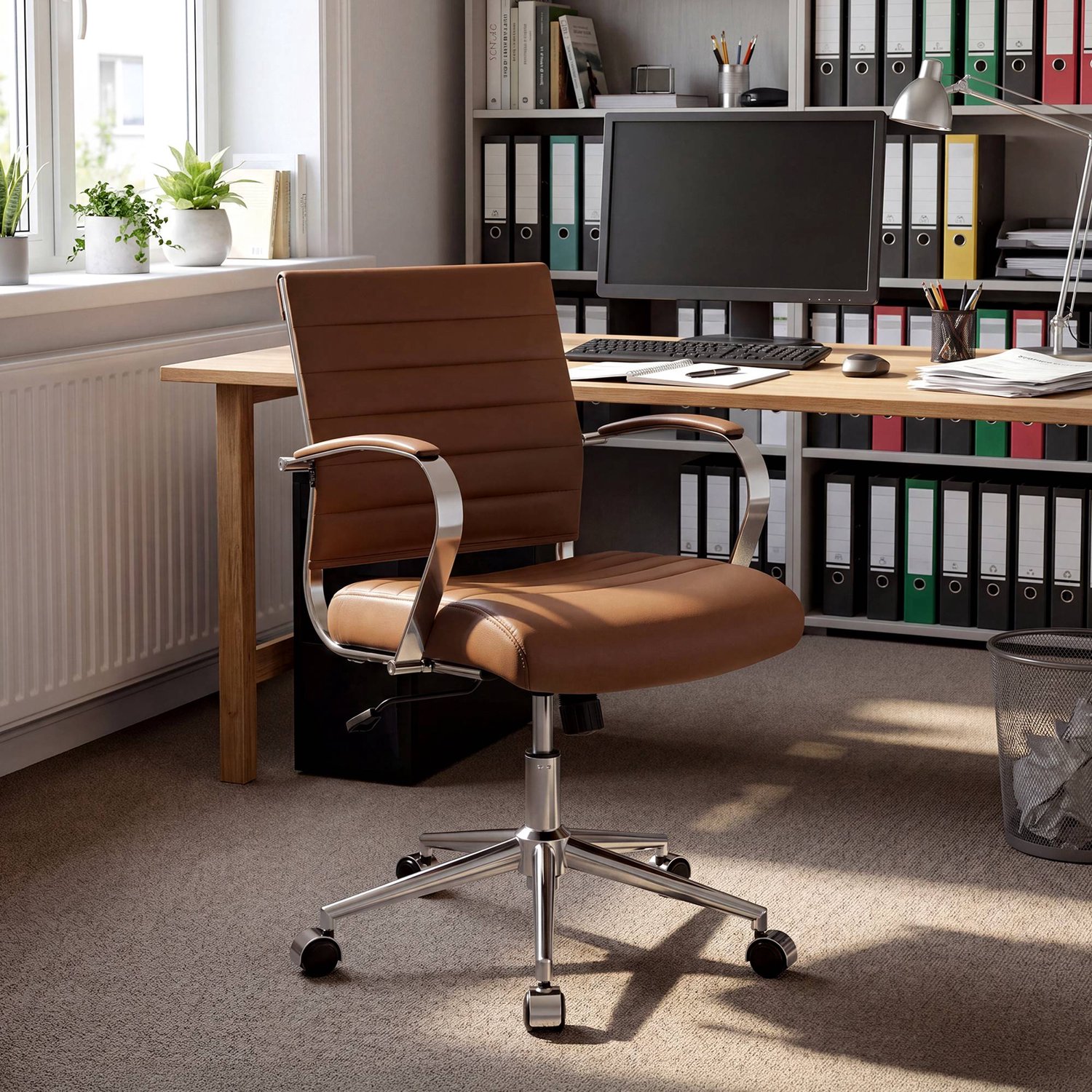 Bureaustoel - Verstelbaar - Kunstleer - Lichtbruin