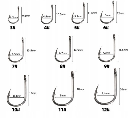 500x Merkloze Vis Haken Set - Maten 3-12# - Sterk & Scherpe Haken — afbeelding 3