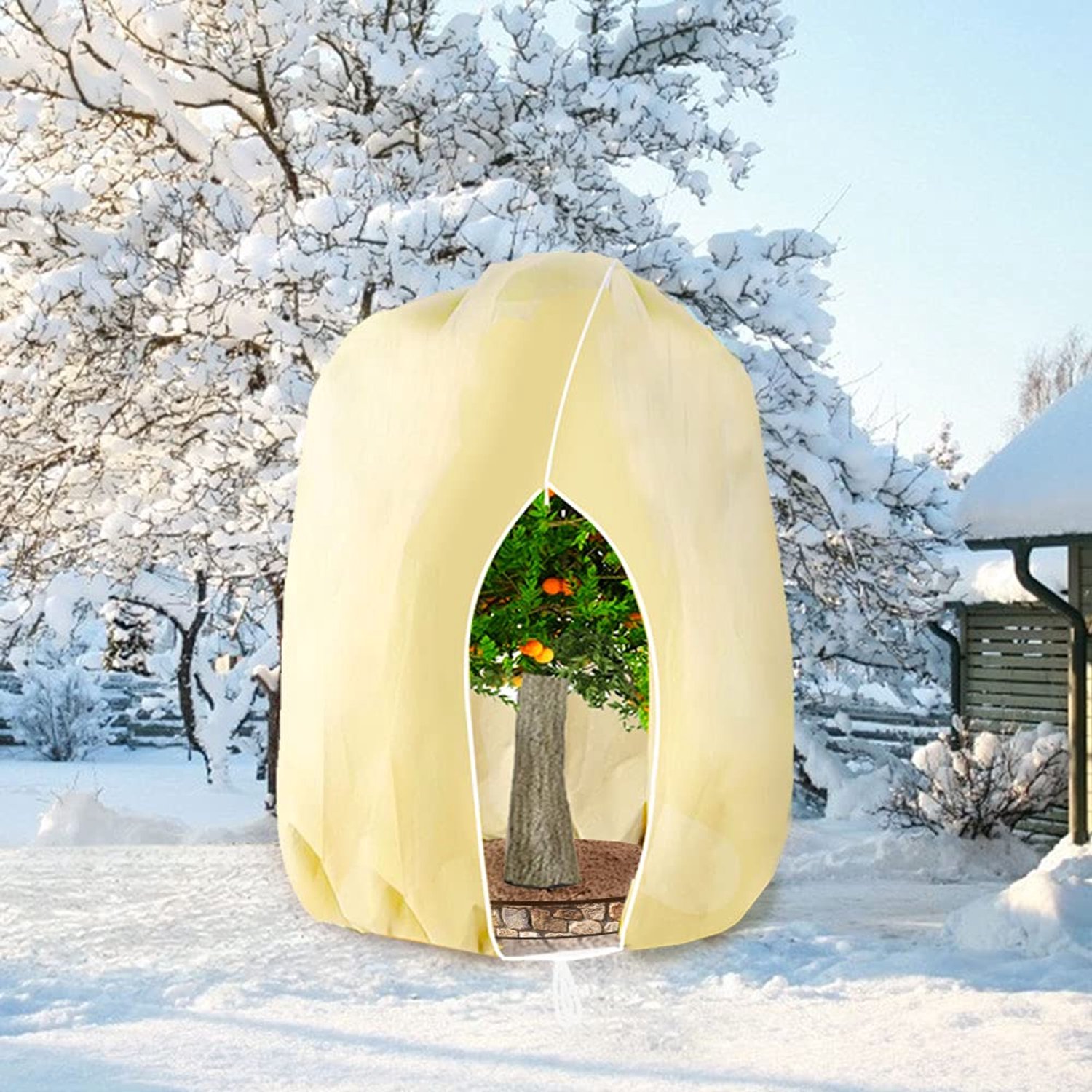 Famanu - Winterbescherming voor planten - Bescherming tegen vorst - Ademend en scheurbestendig - beige 1 stuk