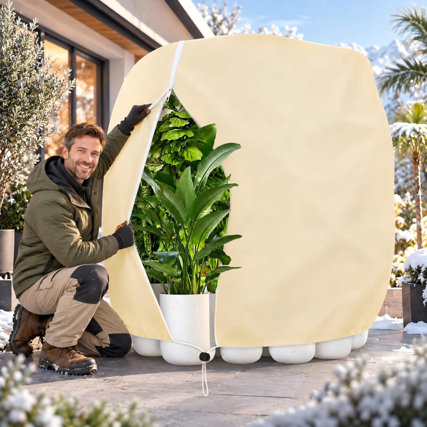 Famanu - Plantenhoes - Bescherming tegen vorst voor uw planten - Gemaakt van vliesdoek - Wit 1 stuk