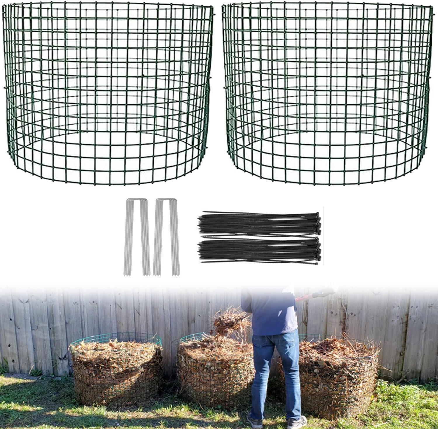 Famanu - Grote Uitbreidbare Outdoor Compostbak - Oplossing voor tuin- en keukenafval - Duurzaam kunststof - Groen 2 stuks