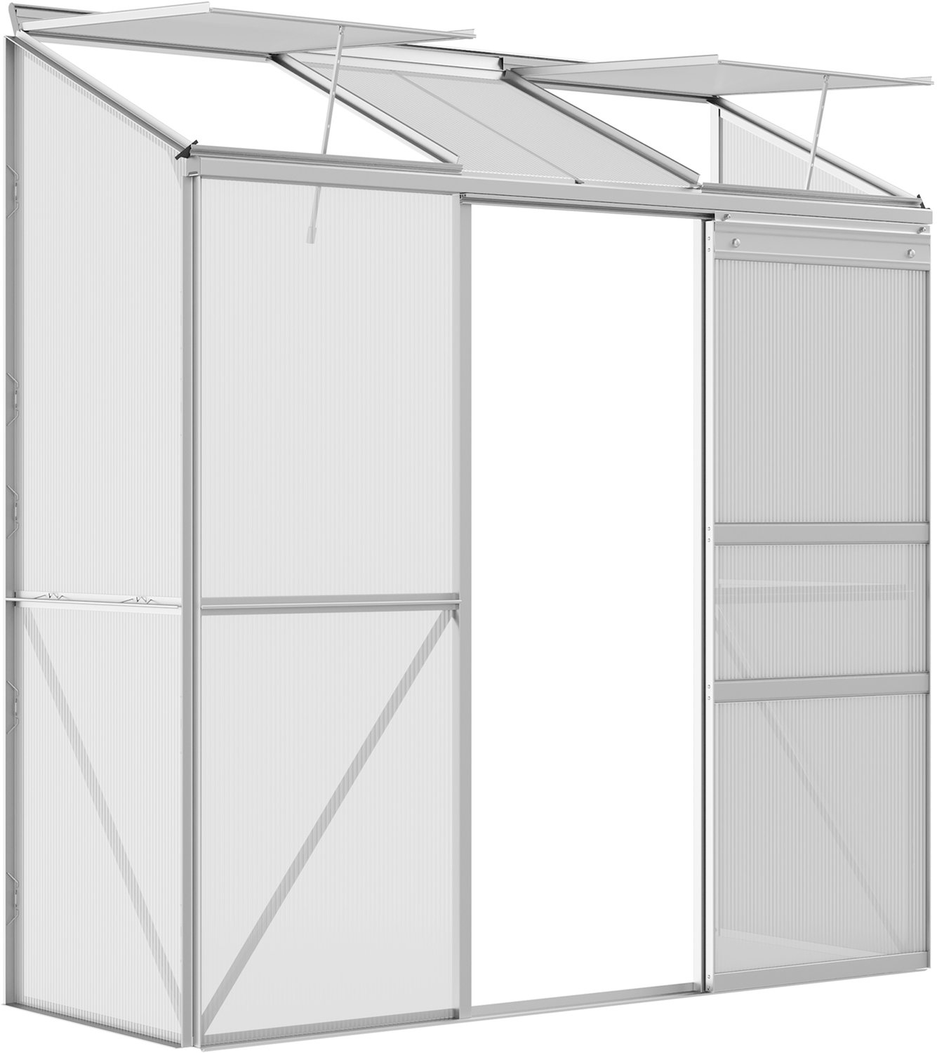 Sunona Muurkas - Met schuifdeur en 2 verstelbare dakramen - Aluminium en polycarbonaat - 192 x 68 x 196 cm - Zilver