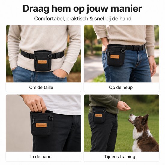 Zwart Château Animaux beloningstasje gedragen om de taille, heup, in de hand of tijdens hondentraining.